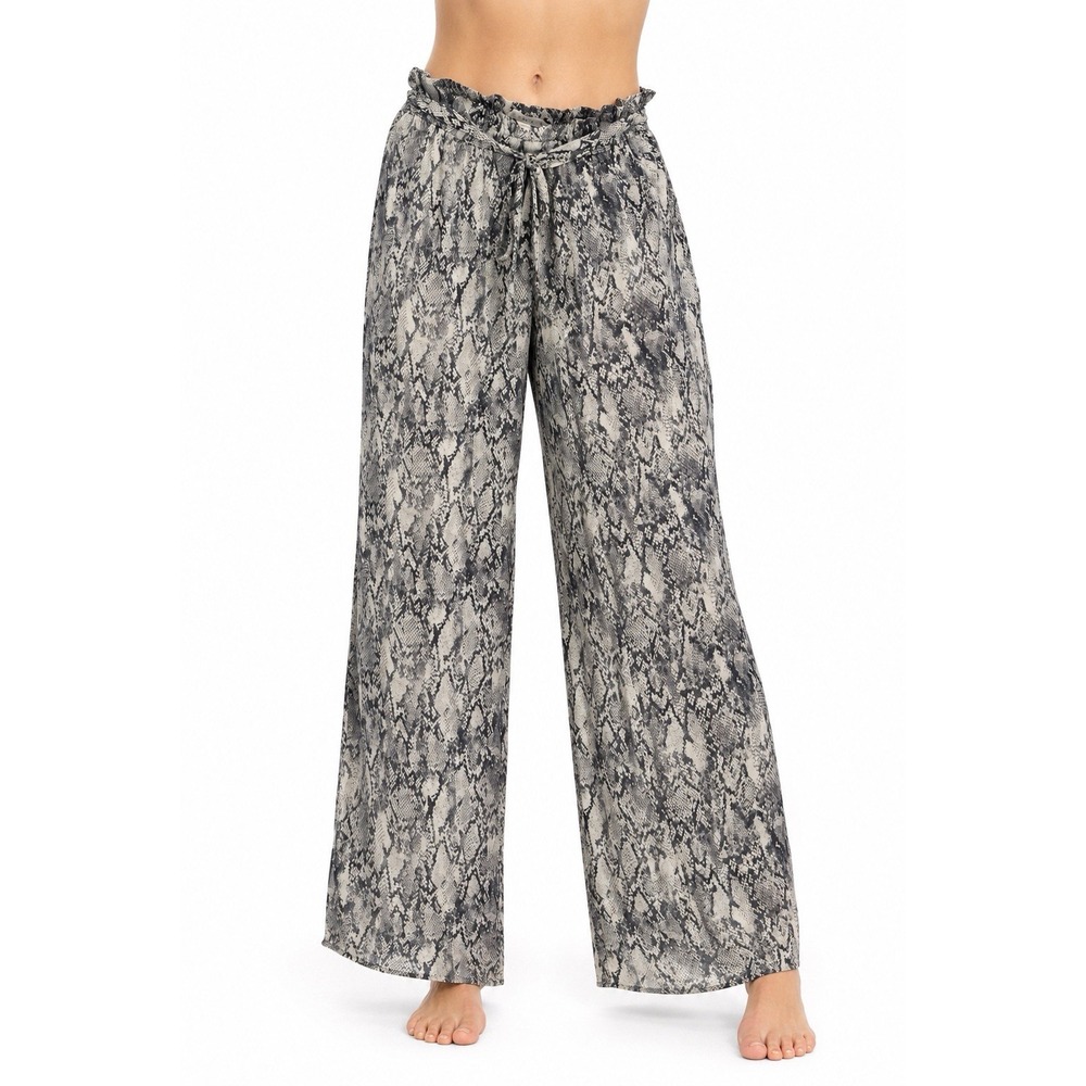 HYFVE Womens S Snake Print Wide Leg Palazzo Pants Grey White Boho Flowy Festival